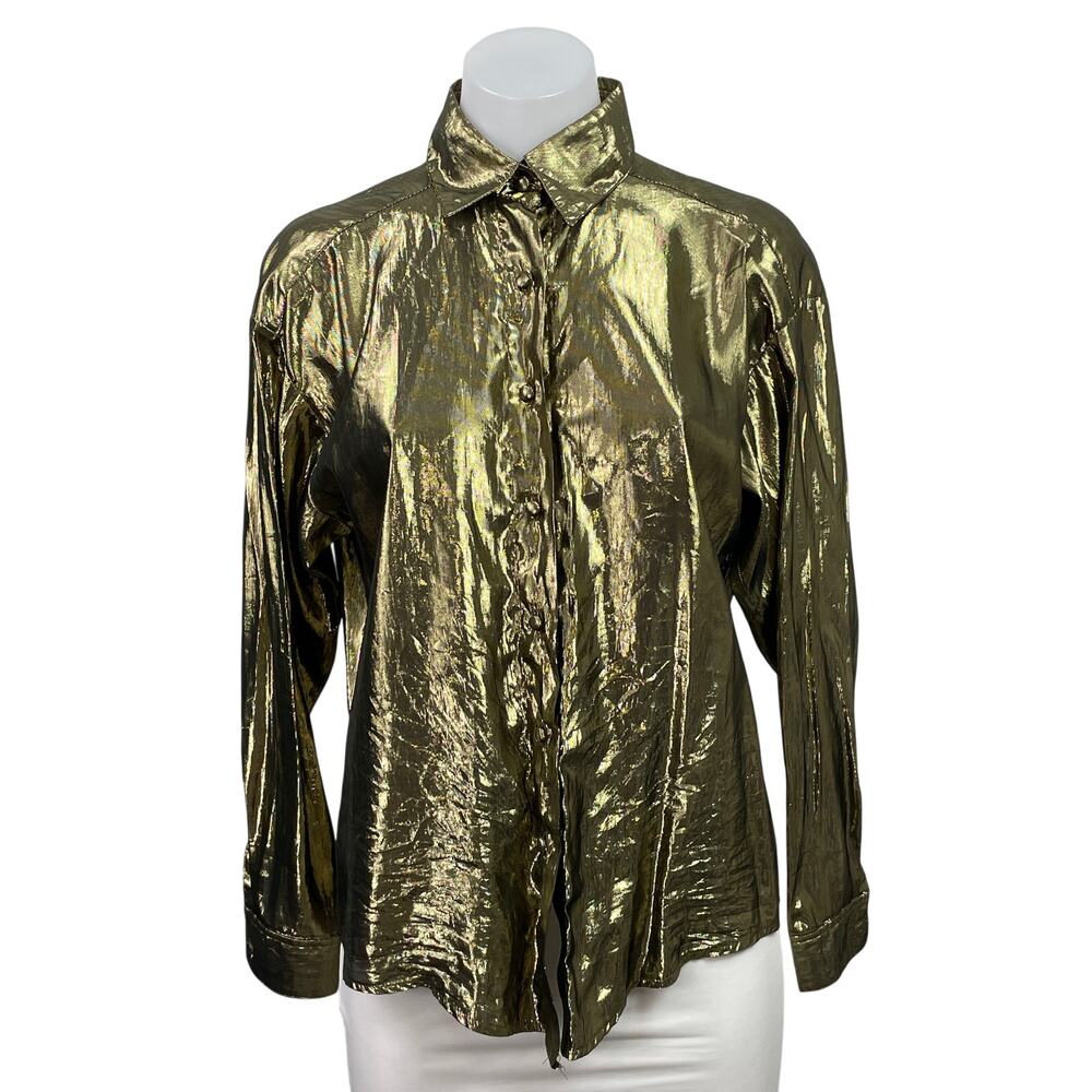 Clifford & Wills Women's Gold Metallic Long Sleeve Button Down Shirt Top Size XS
